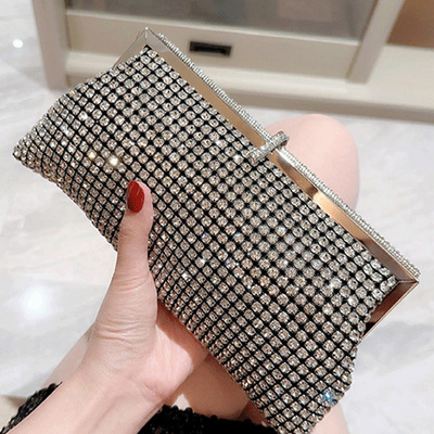 Luxury diamond long silver day clutches shiny crystal wedding chain shoulder bags 