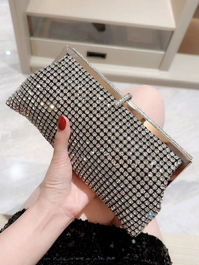 Luxury Diamond Long Silver Day Clutches Shiny Crystal Wedding Chain Shoulder Bags 