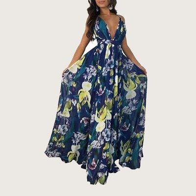 Fashion Sexy strapless v neck backless chiffon maxi dress