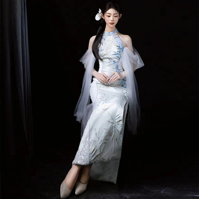 New chinese style cheongsam evening dress light luxury high-end dress with tassel 