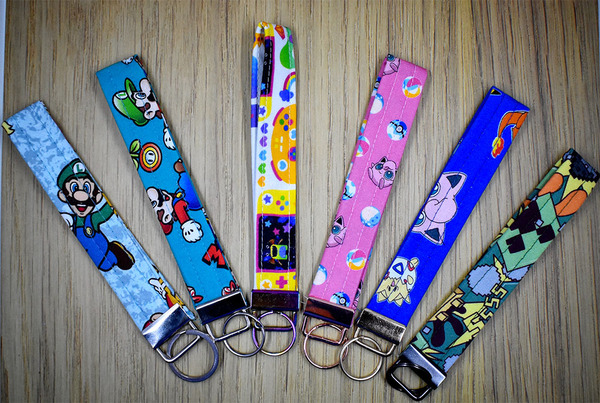 Fabric Key Fob Wristlet | Gamer Keychain with Super Mario & Pokémon Designs | Geek Gift | Nintendo-Inspired Wrist Strap