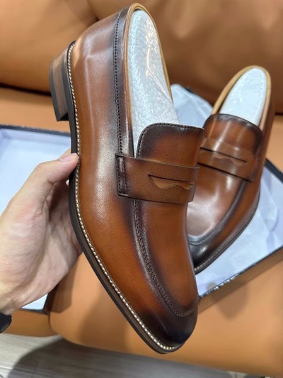 Handmade men's leather loafers first layer cowhide slip-on casual leather shoes