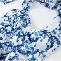 Vintage Blue Floral Lace-Up A-Line Dress - Thumbnail 7