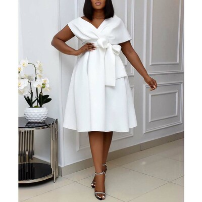 Elegant v neck fashion dress with big bow