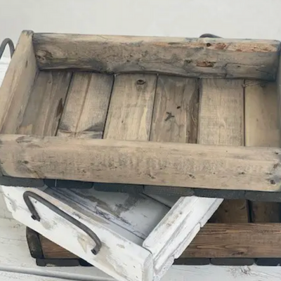 Short wood tray | distressed & walnut finishes 