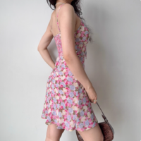Printed slim suspender dress female summer hot girl a-line short skirt - Thumbnail 1