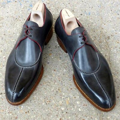 Handmade men's special split toe lace up dress shoes