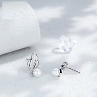 High-Grade Pearl Stud Earrings for Women – Irregular Design, Electroplated White Gold Finish - Thumbnail 2