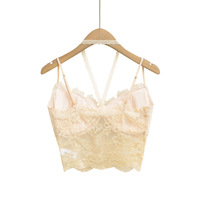 Solid color lace chest pad lace hollow inner wear halter neck camisole - Thumbnail 2