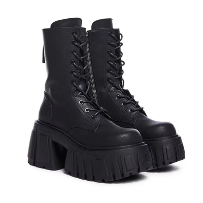Thick-soled british style punk platform black boots for women