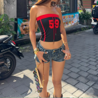 Sexy hot girl digital embroidery design tube top with string short navel-exposing pullover vest - Thumbnail 7