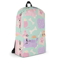 Women Cute Backpack Whisker Wonderland A Playful Cat Pattern - Thumbnail 6
