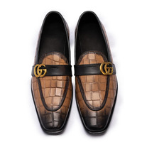 Crafted Leather Handmade Men Brown Crocodile/Alligator Leather Dress Shoes - Thumbnail 3