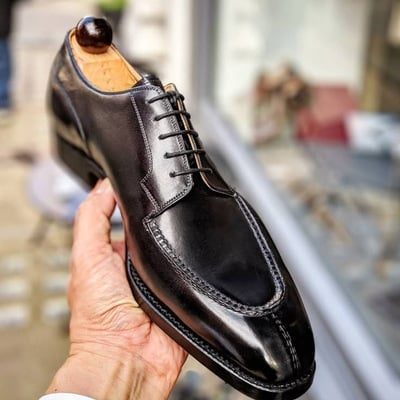 Handmade shiny black formal split toe dress shoes 