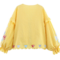 Fashionable and simple heart check embroidered lace-up shirt - Thumbnail 6