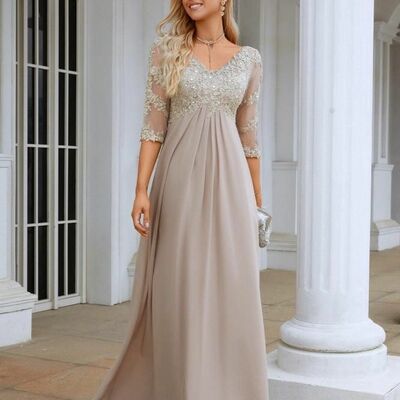 Elegant a line champagne lace mother of the bride/ groom dresses formal evening dress