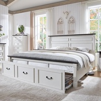 Farmhouse King/Queen/Full Size Bed Frame with Tall Headboard – Wood Platform with 3 Storage Drawers & Roman Column Footboard - Thumbnail 2
