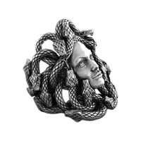 Solid Sterling Silver Greek Mythology Medusa Gorgon Ring - Thumbnail 1