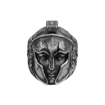 Solid sterling silver greek mythology spartan king leonidas skull ring