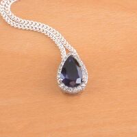 BOXED GIFT /925 Sapphire (Lab Created) & Cz Pendant & Chain/Sapphire Jewelry/Silver Sapphire Necklace/Sapphire Pendant/Sapphire Gift/UK - Thumbnail 1