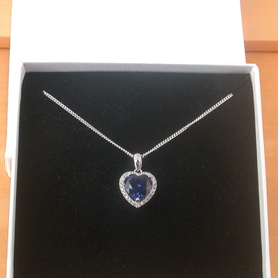 Boxed gift /925 sapphire (lab created) & cz heart pendant & chain/sapphire jewelry/silver sapphire necklace/sapphire pendant/sapphire gift/uk