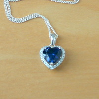 BOXED GIFT /925 Sapphire (Lab Created) & Cz Heart Pendant & Chain/Sapphire Jewelry/Silver Sapphire Necklace/Sapphire Pendant/Sapphire Gift/UK - Thumbnail 1