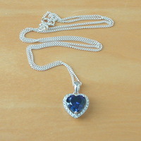 BOXED GIFT /925 Sapphire (Lab Created) & Cz Heart Pendant & Chain/Sapphire Jewelry/Silver Sapphire Necklace/Sapphire Pendant/Sapphire Gift/UK - Thumbnail 2