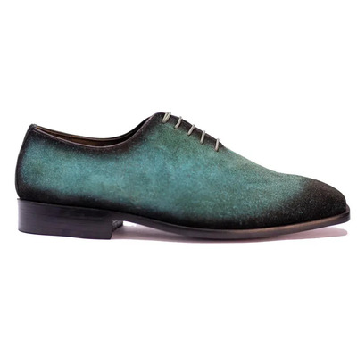 Crafted leather classic aqua green suede leather dress shoes