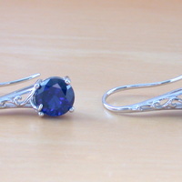 BOXED GIFT/Sterling Silver Sapphire Solitaire Earrings/Sapphire Hook Earrings/Sapphire Earring/Gemstone Earrings/Blue Sapphire Earrings/Jewellery - Thumbnail 3