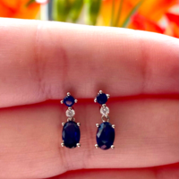 BOXED GIFT/Sterling Silver Sapphire & Cz Stud Earrings/Sapphire Earrings/Sapphire Studs/Sapphire Jewellery/Sapphire Jewelry/September Birthstone/UK - Thumbnail 1