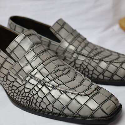 Crafted leather handmade men gray crocodile/alligator leather dress shoes