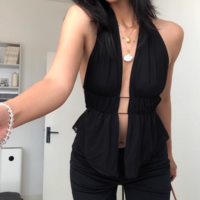 Sexy solid color backless strappy hollow slim halter neck top - Thumbnail 7