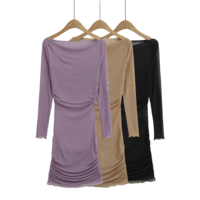 One shoulder long sleeve mesh dress women's mesh sexy hip skirt - Thumbnail 2