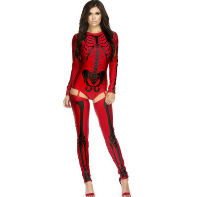 Halloween skull zombie costume – unisex cosplay uniform in black, red, gold, or white  - Thumbnail 1
