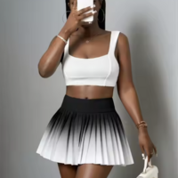 High Waist Women's Gradient Color Pleated Skirt - Thumbnail 5