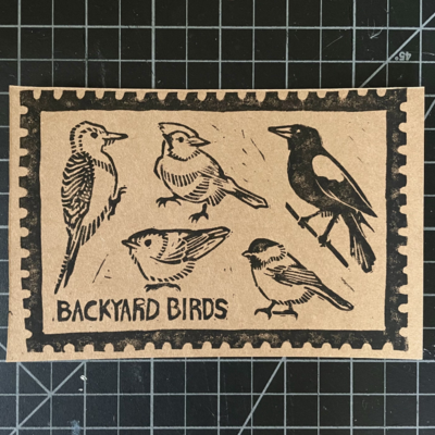 Backyard Birds Linocut Print