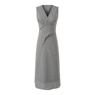 Retro age-reducing plaid tie waist slimming sleeveless long dress