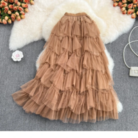 Tulle Layered Flowy Maxi Skirt with Elastic Waist - Thumbnail 5