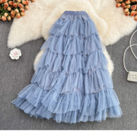 Tulle Layered Flowy Maxi Skirt with Elastic Waist - Thumbnail 8