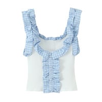 Fashionable and simple small check ribbed top - Thumbnail 2