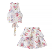 Halter Neck Sleeveless Short Top Floral Skirt Two-Piece Set - Thumbnail 2