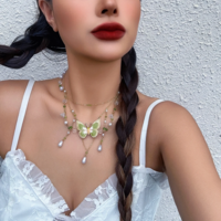 Multilayer Butterfly Pendant Tassel Necklace  - Thumbnail 3