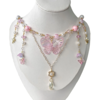 Multilayer Butterfly & Heart Pendant Tassel Chain Necklace - Thumbnail 1