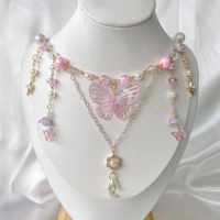 Multilayer Butterfly & Heart Pendant Tassel Chain Necklace - Thumbnail 3