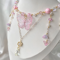 Multilayer Butterfly & Heart Pendant Tassel Chain Necklace - Thumbnail 4