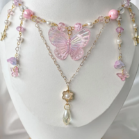 Multilayer Butterfly & Heart Pendant Tassel Chain Necklace - Thumbnail 5