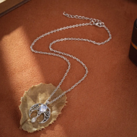 Celestial Boho Gothic Silver Hollow Moon Pendant Necklace - Thumbnail 3