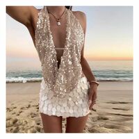 Sexy V-Neck Halter Backless Shiny Sequin Vintage Tank Top - Thumbnail 1