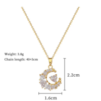  Heart and Moon Zircon Pendant Necklace - Thumbnail 4