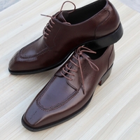 Crafted Leather Handmade Men Classic Dark Brown Split Toe Derby Oxford Lace up Dress Shoes - Thumbnail 1